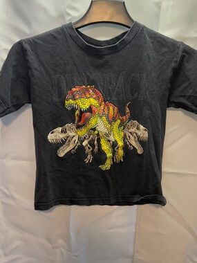 Kids Black Dinosaur Graphic Tee with Multi-Color Dino Print